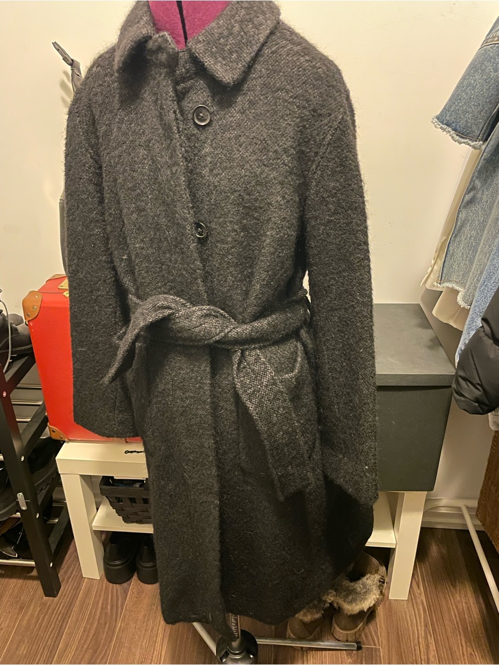 Wilfred Aritzia Belted Wool-Blend Coat Charcoal Grey | XXS | 5-Button